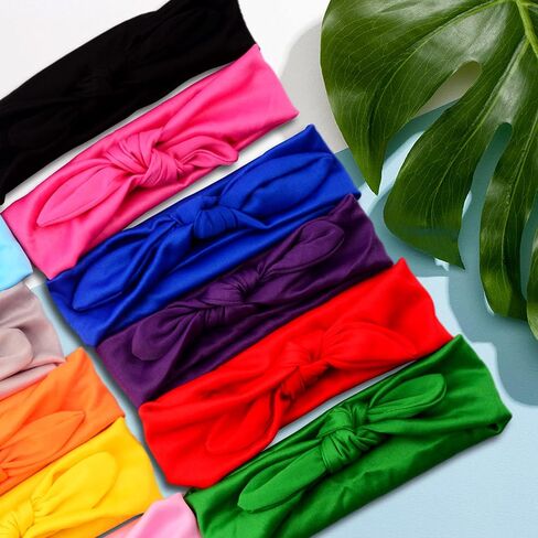 SOCOKING 12pcs Headband Elastic Baby Headband Baby with Newborn Hair Bows for Toddler Baby Girls Infants (12 solid colors) in Saudi Arabia