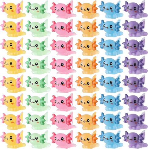 Lnrueg 48 PCS Mini Axolotl Resin Charms Mini Axolotl Resin Figurine Toy Miniature Axolotl Ornament Tiny Animal Figures for DIY Garden Dollhouse Birthday Party Decoration Aquarium in Saudi Arabia