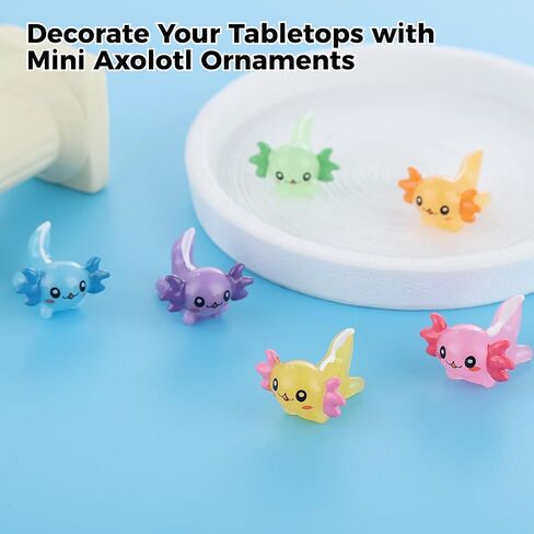 Lnrueg 48 PCS Mini Axolotl Resin Charms Mini Axolotl Resin Figurine Toy Miniature Axolotl Ornament Tiny Animal Figures for DIY Garden Dollhouse Birthday Party Decoration Aquarium in Saudi Arabia