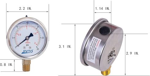 مقياس ضغط مملوء بالجلسرين، قطر 2 بوصة، 0-600 رطل لكل بوصة مربعة، 0-40 بار/كيلو باسكال، حامل سفلي 1/4 بوصة NPT، علبة من الفولاذ المقاوم للصدأ in Kuwait