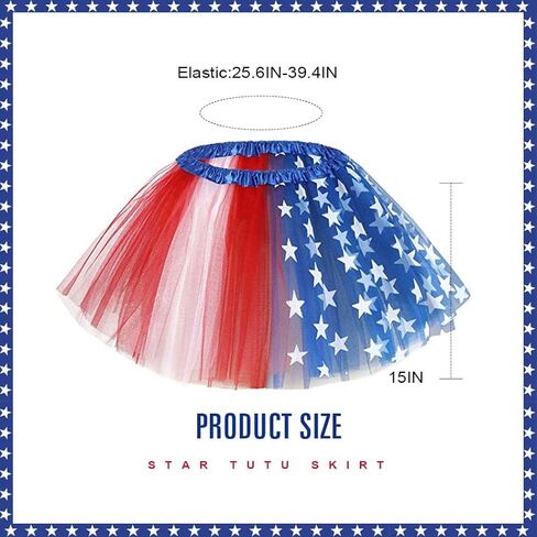 REETAN Women's Tutu Star Tulle Tutu Skirt 4th of July Layered Tutu Skirt Fashion Tutus Costume for Women and Girls in Kuwait