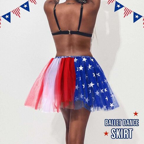 REETAN Women's Tutu Star Tulle Tutu Skirt 4th of July Layered Tutu Skirt Fashion Tutus Costume for Women and Girls in Kuwait