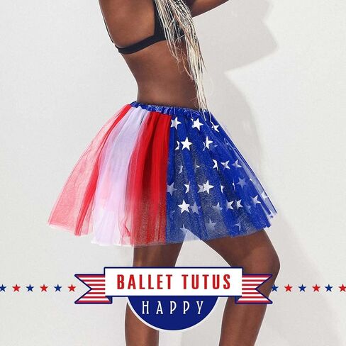 REETAN Women's Tutu Star Tulle Tutu Skirt 4th of July Layered Tutu Skirt Fashion Tutus Costume for Women and Girls in Kuwait
