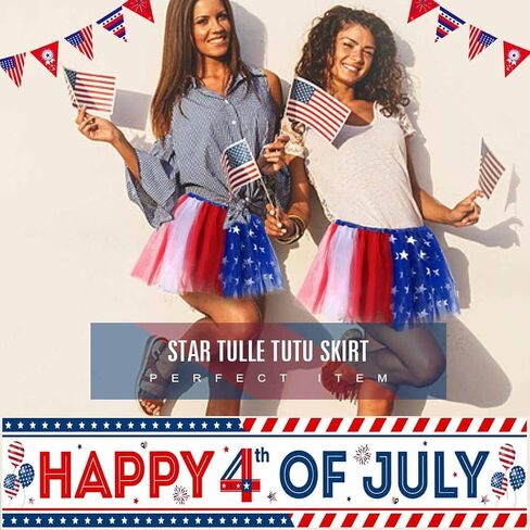 REETAN Women's Tutu Star Tulle Tutu Skirt 4th of July Layered Tutu Skirt Fashion Tutus Costume for Women and Girls in Kuwait