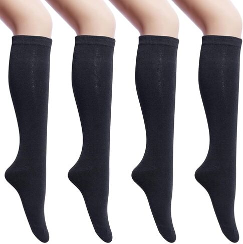 Senker Fashion Women's 4 Pairs Knee High Casual Solid Knit Socks, L Black(4 Pairs) in Kuwait