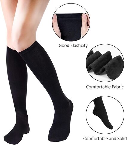 Senker Fashion Women's 4 Pairs Knee High Casual Solid Knit Socks, L Black(4 Pairs) in Kuwait