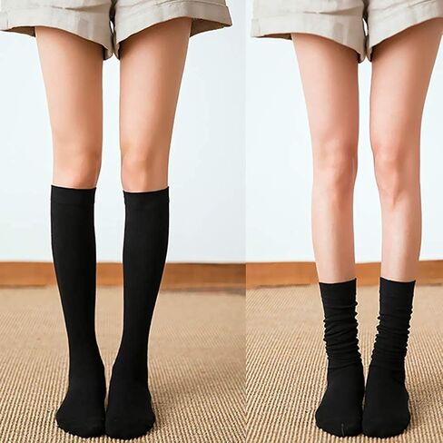 Senker Fashion Women's 4 Pairs Knee High Casual Solid Knit Socks, L Black(4 Pairs) in Kuwait