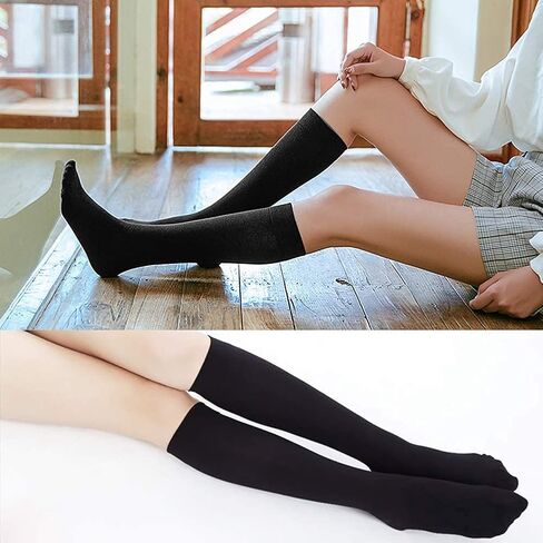 Senker Fashion Women's 4 Pairs Knee High Casual Solid Knit Socks, L Black(4 Pairs) in Kuwait