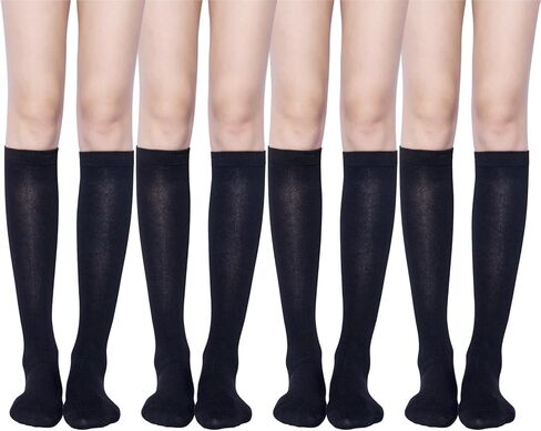 Senker Fashion Women's 4 Pairs Knee High Casual Solid Knit Socks, L Black(4 Pairs) in Kuwait