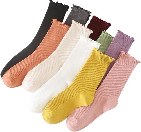 جوارب مكشكشة لطيفة مكشكشة للنساء والفتيات، أحذية جمالية محايدة، جوارب دائرية من القطن، حواف الخس، موضة in Kuwait