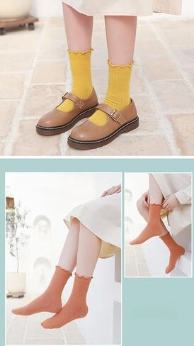 جوارب مكشكشة لطيفة مكشكشة للنساء والفتيات، أحذية جمالية محايدة، جوارب دائرية من القطن، حواف الخس، موضة in Kuwait