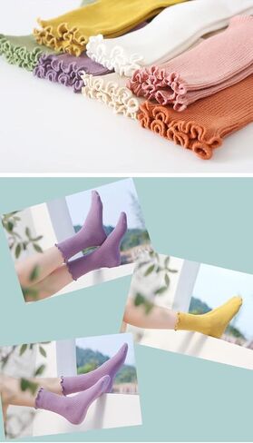 جوارب مكشكشة لطيفة مكشكشة للنساء والفتيات، أحذية جمالية محايدة، جوارب دائرية من القطن، حواف الخس، موضة in Kuwait