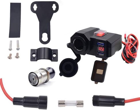 12V Motorcycle Power Outlet USB Port Cell Phone Charger Handlebar Clamp USB Charging Socket,Moto Dual USB Charger Kit Accessories Waterproof with Cigarette Lighter 5V 2.1A + 2.1A for Phones Tablets in Saudi Arabia