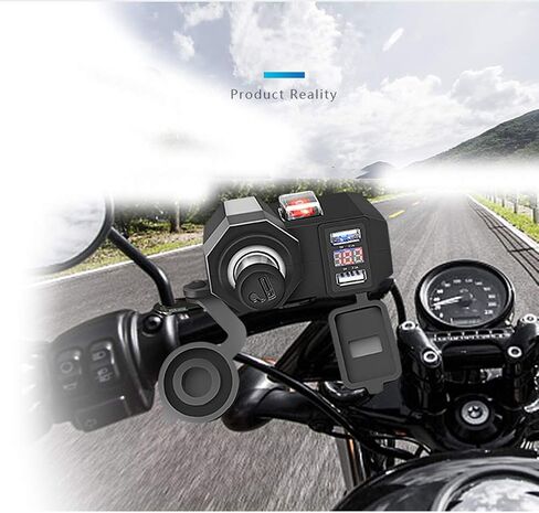 12V Motorcycle Power Outlet USB Port Cell Phone Charger Handlebar Clamp USB Charging Socket,Moto Dual USB Charger Kit Accessories Waterproof with Cigarette Lighter 5V 2.1A + 2.1A for Phones Tablets in Saudi Arabia