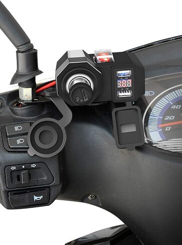 12V Motorcycle Power Outlet USB Port Cell Phone Charger Handlebar Clamp USB Charging Socket,Moto Dual USB Charger Kit Accessories Waterproof with Cigarette Lighter 5V 2.1A + 2.1A for Phones Tablets in Saudi Arabia