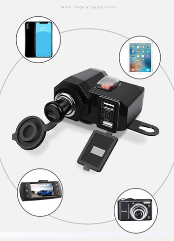 12V Motorcycle Power Outlet USB Port Cell Phone Charger Handlebar Clamp USB Charging Socket,Moto Dual USB Charger Kit Accessories Waterproof with Cigarette Lighter 5V 2.1A + 2.1A for Phones Tablets in Saudi Arabia