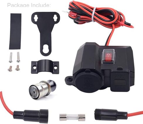 12V Motorcycle Power Outlet USB Port Cell Phone Charger Handlebar Clamp USB Charging Socket,Moto Dual USB Charger Kit Accessories Waterproof with Cigarette Lighter 5V 2.1A + 2.1A for Phones Tablets in Saudi Arabia