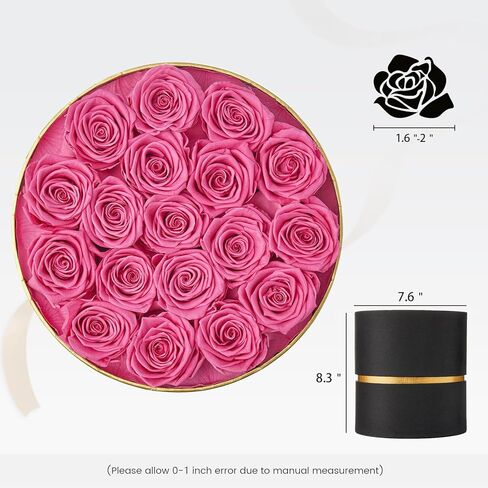 زهور إترفيلد للأبد في صندوق ورود محفوظة تدوم لمدة عام، زهور للتوصيل، هدايا أساسية لعيد أمهاتها، عيد الحب (صندوق ذهبي أسود مستدير، 18 وردة وردية) in Kuwait