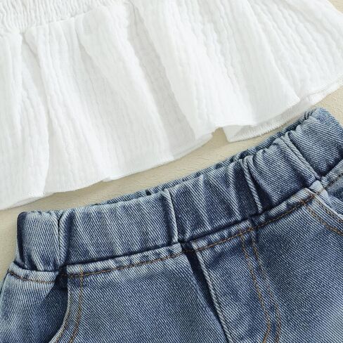 طفل أطفال طفلة تي شيرت علوي الدينيم شورت جينز مجموعة التعادل متابعة مطوي بروتيل ممزق الصيف 2 قطعة الزي in Kuwait