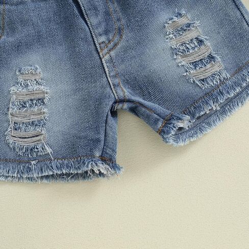 طفل أطفال طفلة تي شيرت علوي الدينيم شورت جينز مجموعة التعادل متابعة مطوي بروتيل ممزق الصيف 2 قطعة الزي in Kuwait