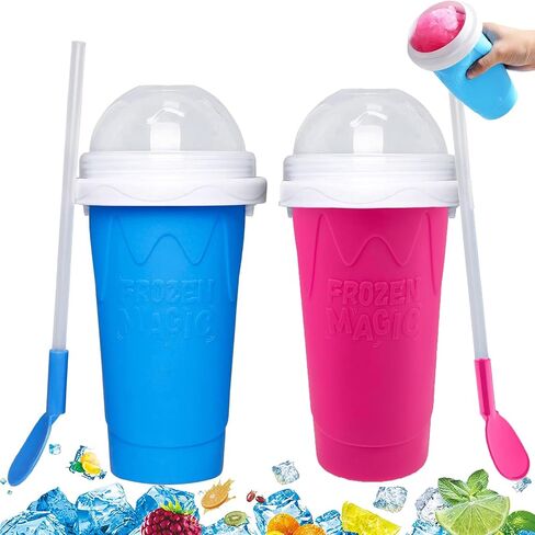 2Pcs Slushie Maker Cup, TIK TOK Quick Frozen Magic Cup Silicone Slushy Cup Smoothies Squeeze Cup with Lid for Milk Shake, Smoothies, Slushies in Saudi Arabia