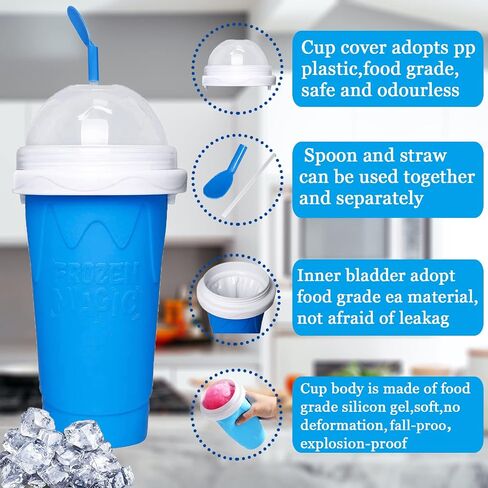 2Pcs Slushie Maker Cup, TIK TOK Quick Frozen Magic Cup Silicone Slushy Cup Smoothies Squeeze Cup with Lid for Milk Shake, Smoothies, Slushies in Saudi Arabia