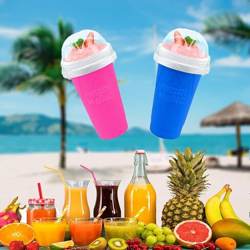 2Pcs Slushie Maker Cup, TIK TOK Quick Frozen Magic Cup Silicone Slushy Cup Smoothies Squeeze Cup with Lid for Milk Shake, Smoothies, Slushies in Saudi Arabia