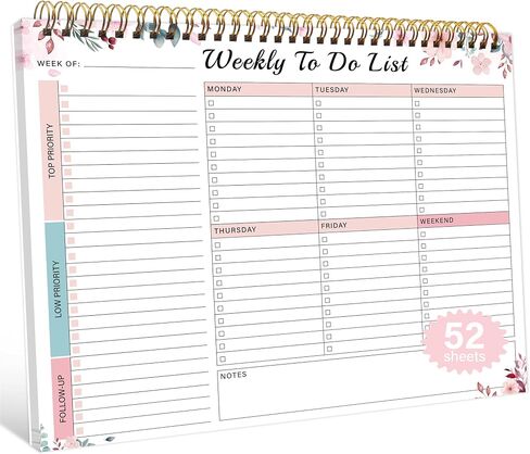 Weekly To Do List Notepad with 52 Undated Sheets（8.5"×11"）- Undated Weekly Desk Planner for Women & Man, Office/School Supplies - Violet Dream in Saudi Arabia