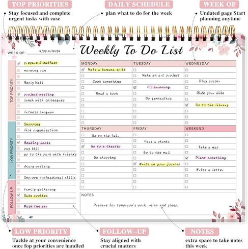 Weekly To Do List Notepad with 52 Undated Sheets（8.5"×11"）- Undated Weekly Desk Planner for Women & Man, Office/School Supplies - Violet Dream in Saudi Arabia