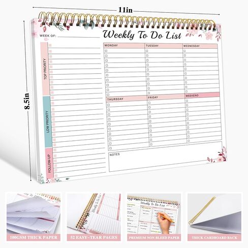 Weekly To Do List Notepad with 52 Undated Sheets（8.5"×11"）- Undated Weekly Desk Planner for Women & Man, Office/School Supplies - Violet Dream in Saudi Arabia