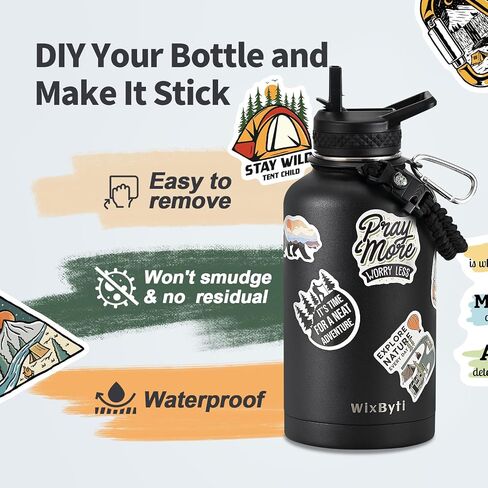 64 oz Insulated Water Bottle with Straw, Stainless Steel Sports Water Jug, Triple Wall Vacuum Cold for 48 Hrs, Leakproof Hydro Cup Flask with Paracord Handle & Straw Spout Lids & DIY Stickers in Saudi Arabia