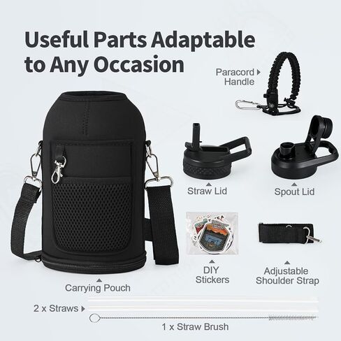 64 oz Insulated Water Bottle with Straw, Stainless Steel Sports Water Jug, Triple Wall Vacuum Cold for 48 Hrs, Leakproof Hydro Cup Flask with Paracord Handle & Straw Spout Lids & DIY Stickers in Saudi Arabia