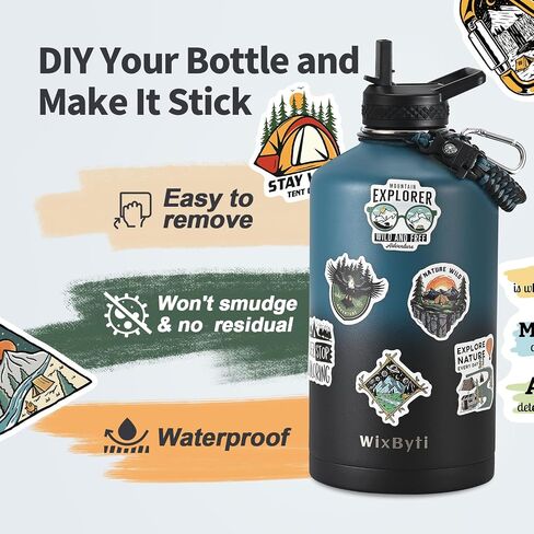 64 oz Insulated Water Bottle with Straw, Stainless Steel Sports Water Jug, Triple Wall Vacuum Cold for 48 Hrs, Leakproof Hydro Cup Flask with Paracord Handle & Straw Spout Lids & DIY Stickers in Saudi Arabia
