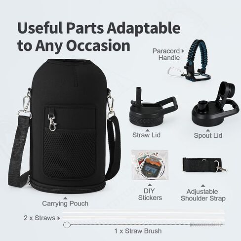 64 oz Insulated Water Bottle with Straw, Stainless Steel Sports Water Jug, Triple Wall Vacuum Cold for 48 Hrs, Leakproof Hydro Cup Flask with Paracord Handle & Straw Spout Lids & DIY Stickers in Saudi Arabia