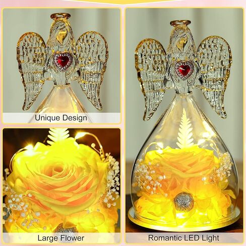 تماثيل Tiaronics Real Rose in Angel مع ضوء LED وقلادة للأم للأمهات، وردة محفوظة للأبد كهدية عيد ميلاد عيد الحب - وردي in Kuwait