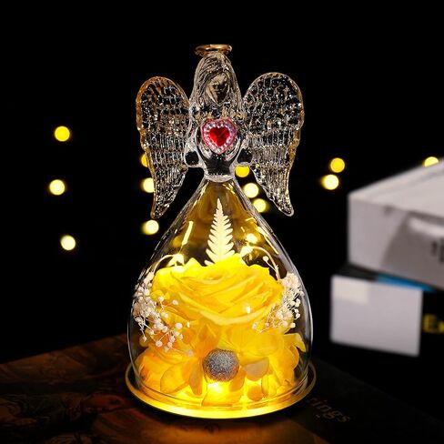 تماثيل Tiaronics Real Rose in Angel مع ضوء LED وقلادة للأم للأمهات، وردة محفوظة للأبد كهدية عيد ميلاد عيد الحب - وردي in Kuwait