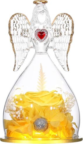 تماثيل Tiaronics Real Rose in Angel مع ضوء LED وقلادة للأم للأمهات، وردة محفوظة للأبد كهدية عيد ميلاد عيد الحب - وردي in Kuwait