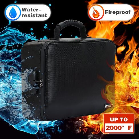 EOOUT Fireproof Document Box, Important Document Organizer, Waterproof File Storage Portable Travel Safe Storage Box for Laptop Files Certificates, Gifts for Him in Saudi Arabia