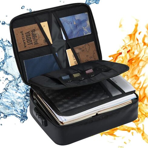 EOOUT Fireproof Document Box, Important Document Organizer, Waterproof File Storage Portable Travel Safe Storage Box for Laptop Files Certificates, Gifts for Him in Saudi Arabia