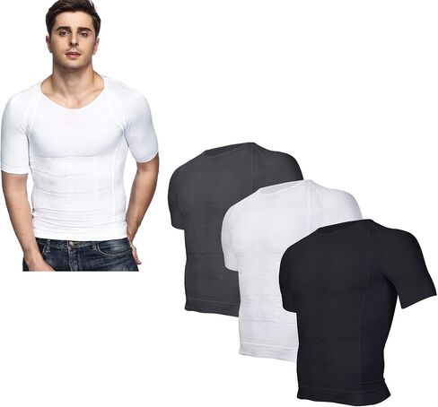 Odoland 4 Pack Men's Body Shaper Slimming Shirt Tummy Vest Thermal Compression Base Layer Slim Muscle Short Sleeve Shapewear in Saudi Arabia