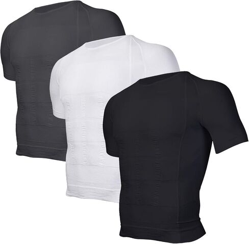 Odoland 4 Pack Men's Body Shaper Slimming Shirt Tummy Vest Thermal Compression Base Layer Slim Muscle Short Sleeve Shapewear in Saudi Arabia