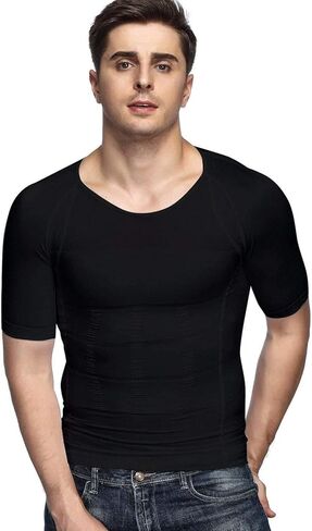 Odoland 4 Pack Men's Body Shaper Slimming Shirt Tummy Vest Thermal Compression Base Layer Slim Muscle Short Sleeve Shapewear in Saudi Arabia