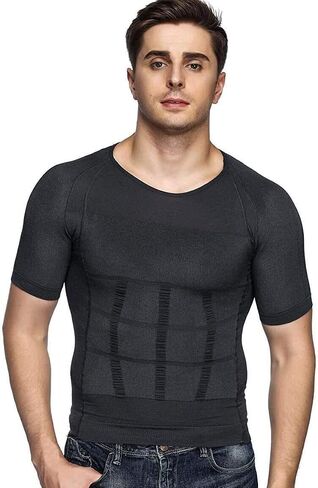 Odoland 4 Pack Men's Body Shaper Slimming Shirt Tummy Vest Thermal Compression Base Layer Slim Muscle Short Sleeve Shapewear in Saudi Arabia