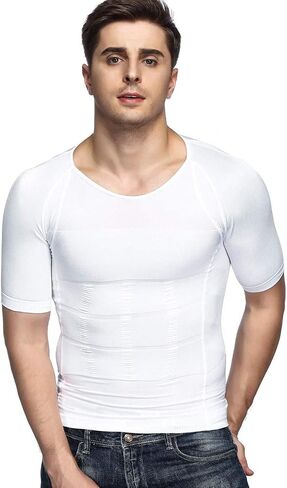 Odoland 4 Pack Men's Body Shaper Slimming Shirt Tummy Vest Thermal Compression Base Layer Slim Muscle Short Sleeve Shapewear in Saudi Arabia