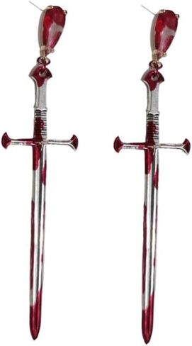 Gothic Vampire Bite Marks Dracula's Kiss, Dripping Blood Imitation Necklaces, Multiply Layer Artificial Witch Pearl Choker, Bloody Punk Costume for Women Girls Halloween Party (Sword earrings) in Saudi Arabia