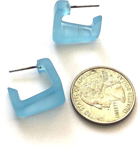 Leetie Lovendale Bermuda Hoop Earrings, Lightweight & Hypoallergenic, Handmade Jewelry for Women, Square Hoop Earrings, USA Made, Vintage Lucite Acrylic, 3/4" Diameter, (Turquoise) in Saudi Arabia