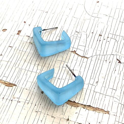 Leetie Lovendale Bermuda Hoop Earrings, Lightweight & Hypoallergenic, Handmade Jewelry for Women, Square Hoop Earrings, USA Made, Vintage Lucite Acrylic, 3/4" Diameter, (Turquoise) in Saudi Arabia