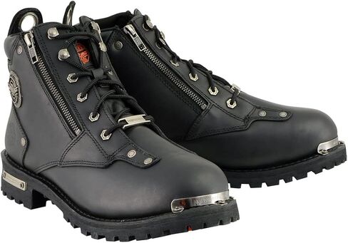 حذاء Milwaukee Leather MBM103 للرجال من الجلد الأسود برباط للدراجة النارية مع سحاب جانبي مزدوج - 15 in Kuwait