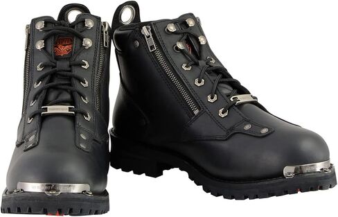 حذاء Milwaukee Leather MBM103 للرجال من الجلد الأسود برباط للدراجة النارية مع سحاب جانبي مزدوج - 15 in Kuwait