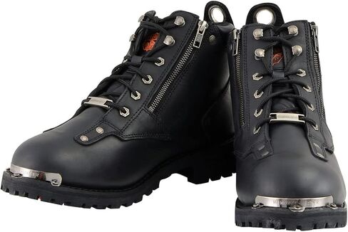 حذاء Milwaukee Leather MBM103 للرجال من الجلد الأسود برباط للدراجة النارية مع سحاب جانبي مزدوج - 15 in Kuwait